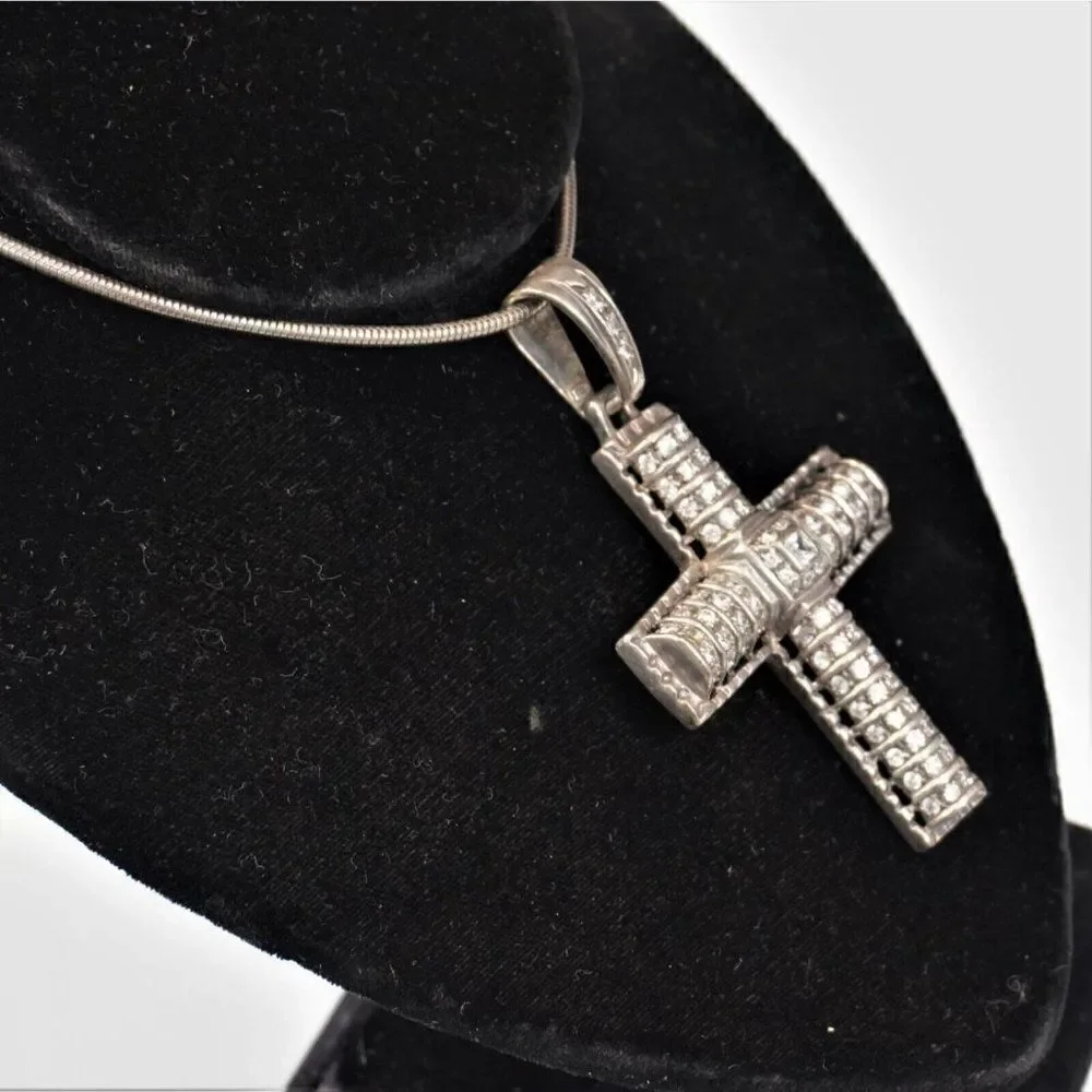 Vintage Huge 3.25 inch Cross Pendant Necklace 18 in Chain Stainless Steel Unisex